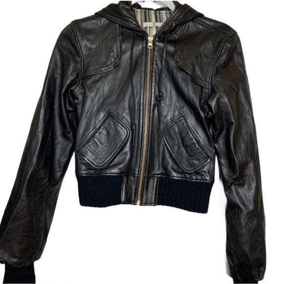 Mike & Chris Leather Hoodie Bomber Jacket - Picture 1 of 10